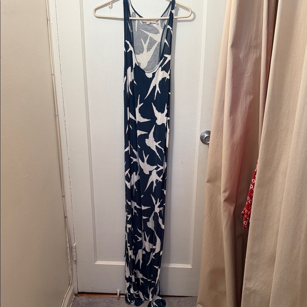 LOFT Navy and White Bird Pattern Dress